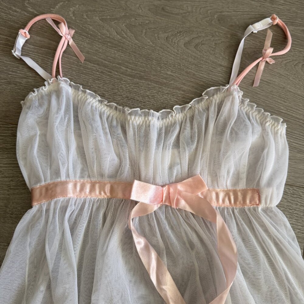 Rampage Sheer White Babydoll Lingerie Pink Satin Bow S - Picture 3 of 8